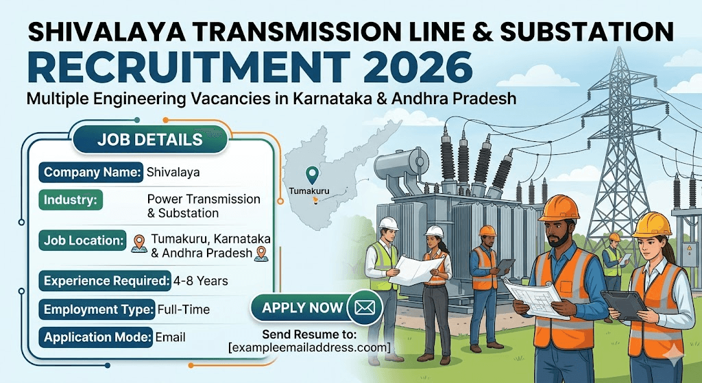 Shivalaya Transmission Line & Substation Recruitment 2026: Multiple Engineering Vacancies in Karnataka & Andhra Pradesh
