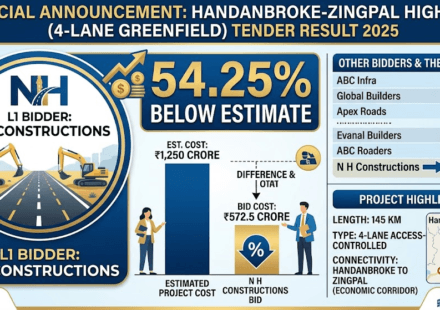 Handanbroke–Zingpal Highway Tender Result 2025: N H Constructions Emerges L1 with 54.25% Below Estimate