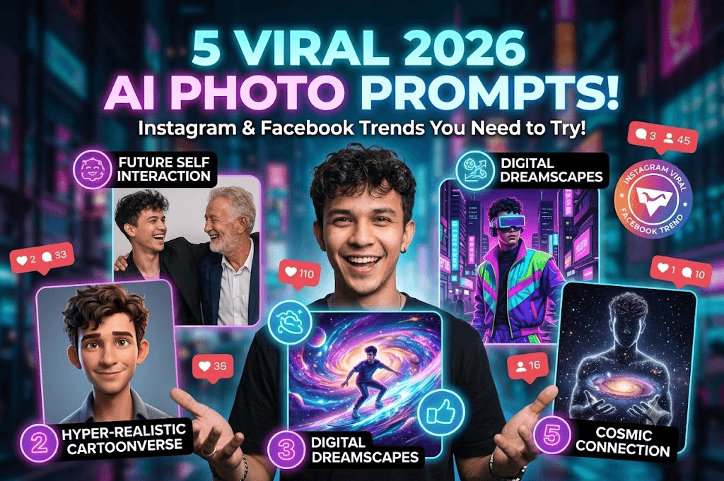 5 Latest Social Media Trending AI Photo Prompts 2026 – Viral AI Image Prompts for Instagram & Facebook