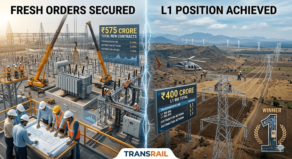 Transrail Secures ₹575 Crore Fresh Orders, Achieves ₹400 Crore L1 Position in Major T&D Projects