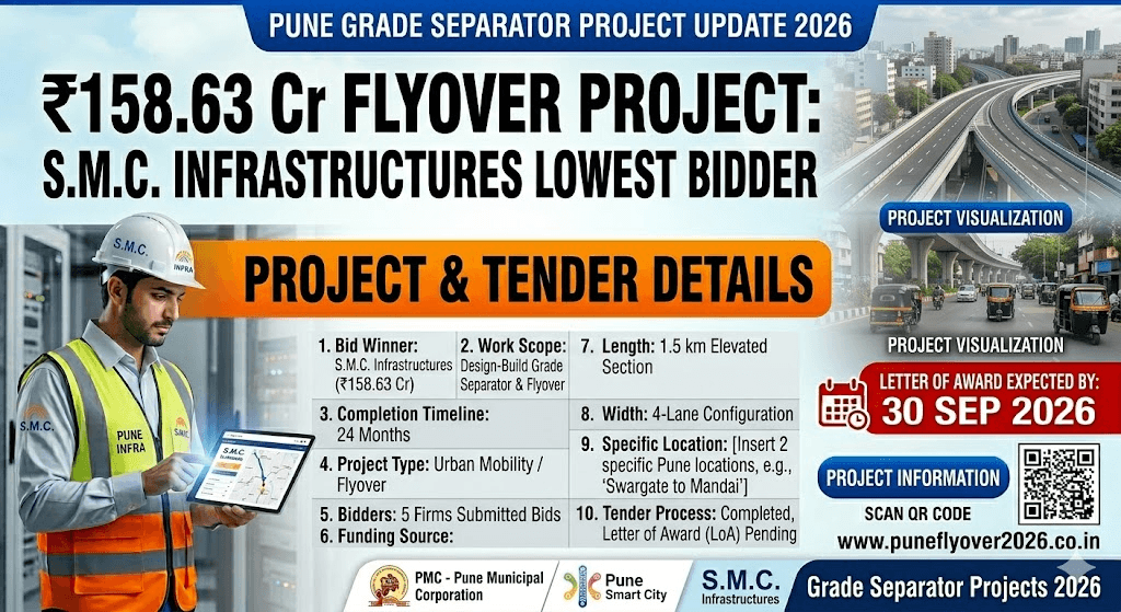 Pune Grade Separator Project Tender 2026: SMC Infrastructures Emerges Lowest Bidder for ₹158.63 Crore Flyover Project
