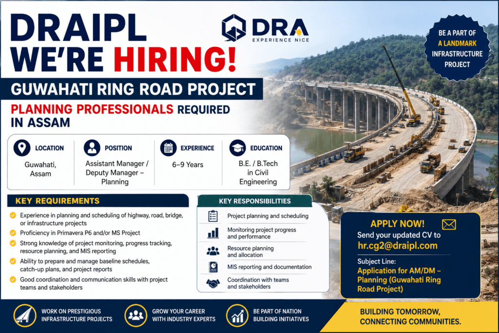 DRAIPL Guwahati Ring Road Project Recruitment 2026: Planning Professionals Required in Assam